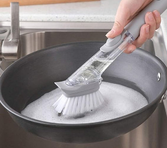 “Liquid Soap Dispenser Dish Brush | Easy Press Cleaning Brush for Kitchen & Sink”
